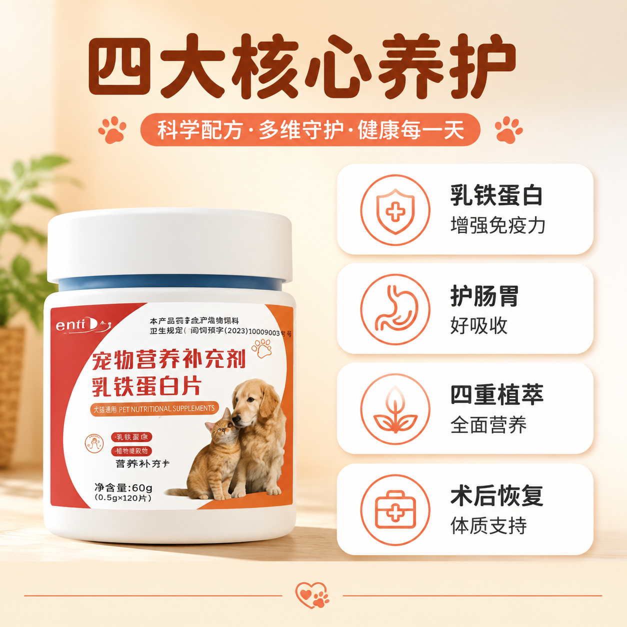 [主图-2] 核心亮点 四大功效卖点导图 [统一基调] 暖橙奶… - 图片创意预览