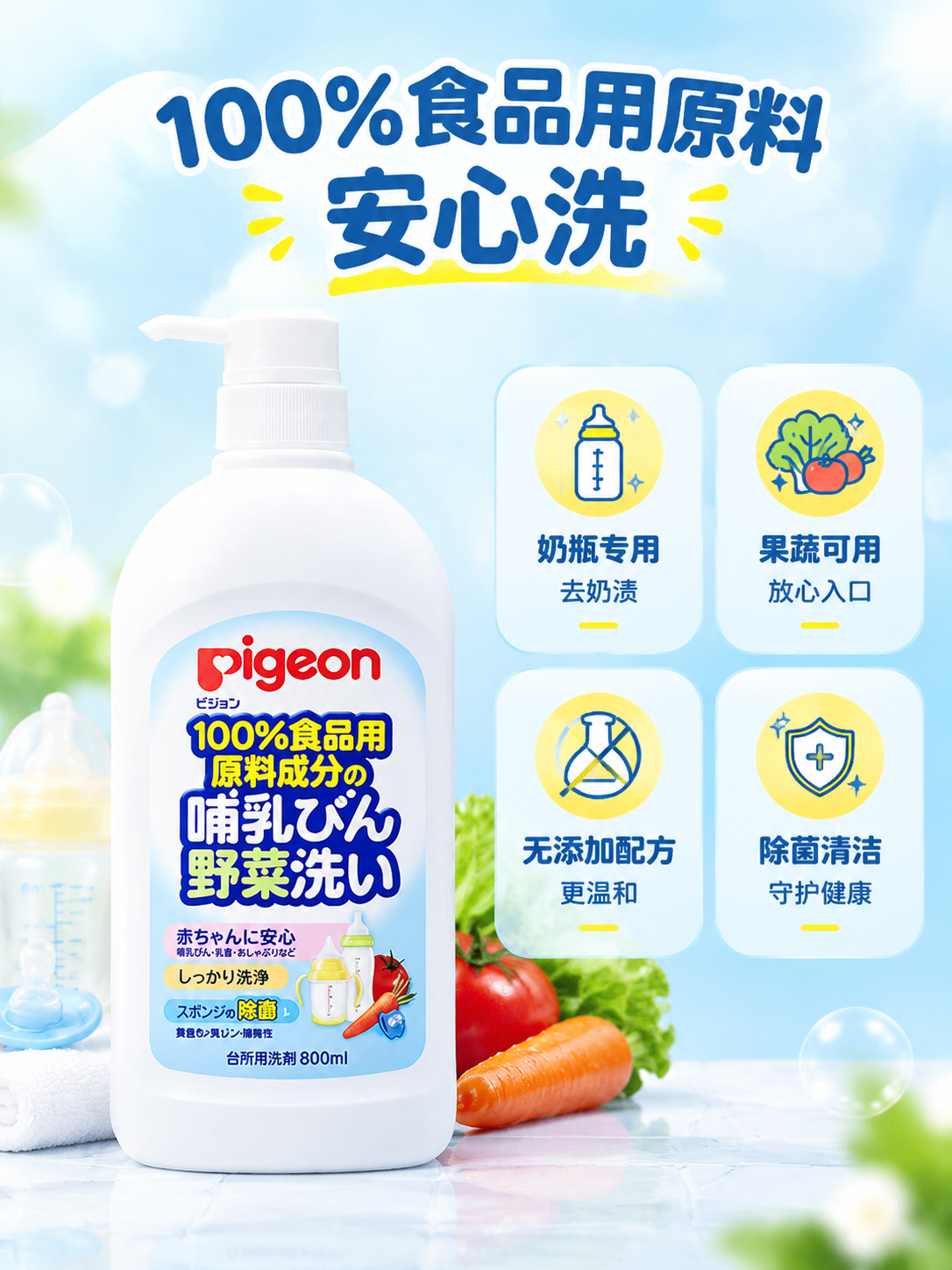 [商品] 使用【图2】贝亲奶瓶果蔬清洁剂800ml按压瓶装；保… - 图片创意预览
