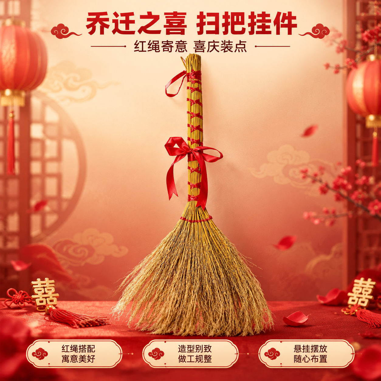 [商品] 使用【图1】单支扫把捆红绳乔迁挂件；保留扫把主体植物… - 图片创意预览