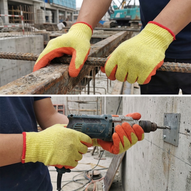 生成2张工人戴着手套在建筑工地上操作，保持手套细节不变。预览效果