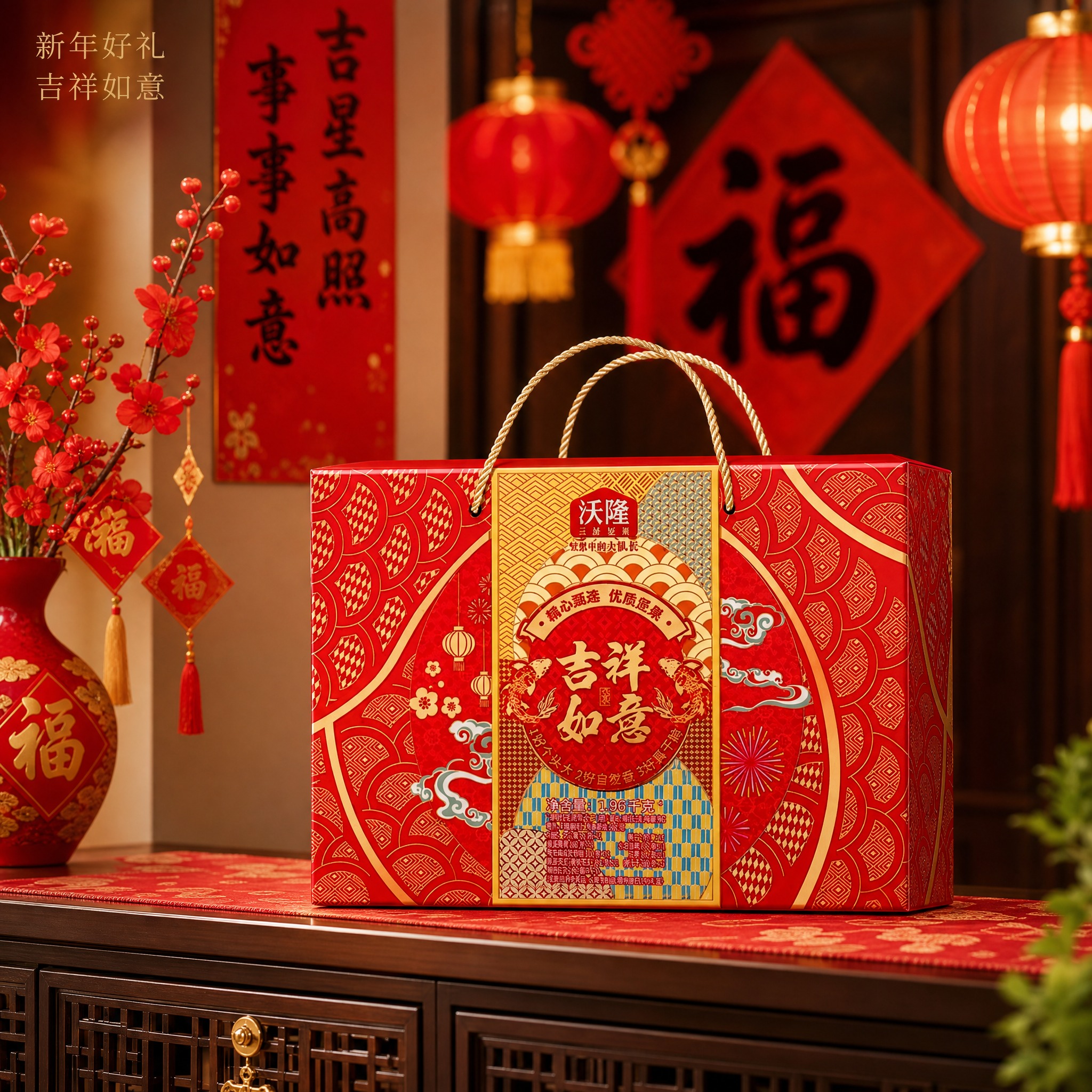 [主图-3] 沃隆吉祥如意坚果礼盒场景图，新年走亲访友送礼场景… - 图片创意预览