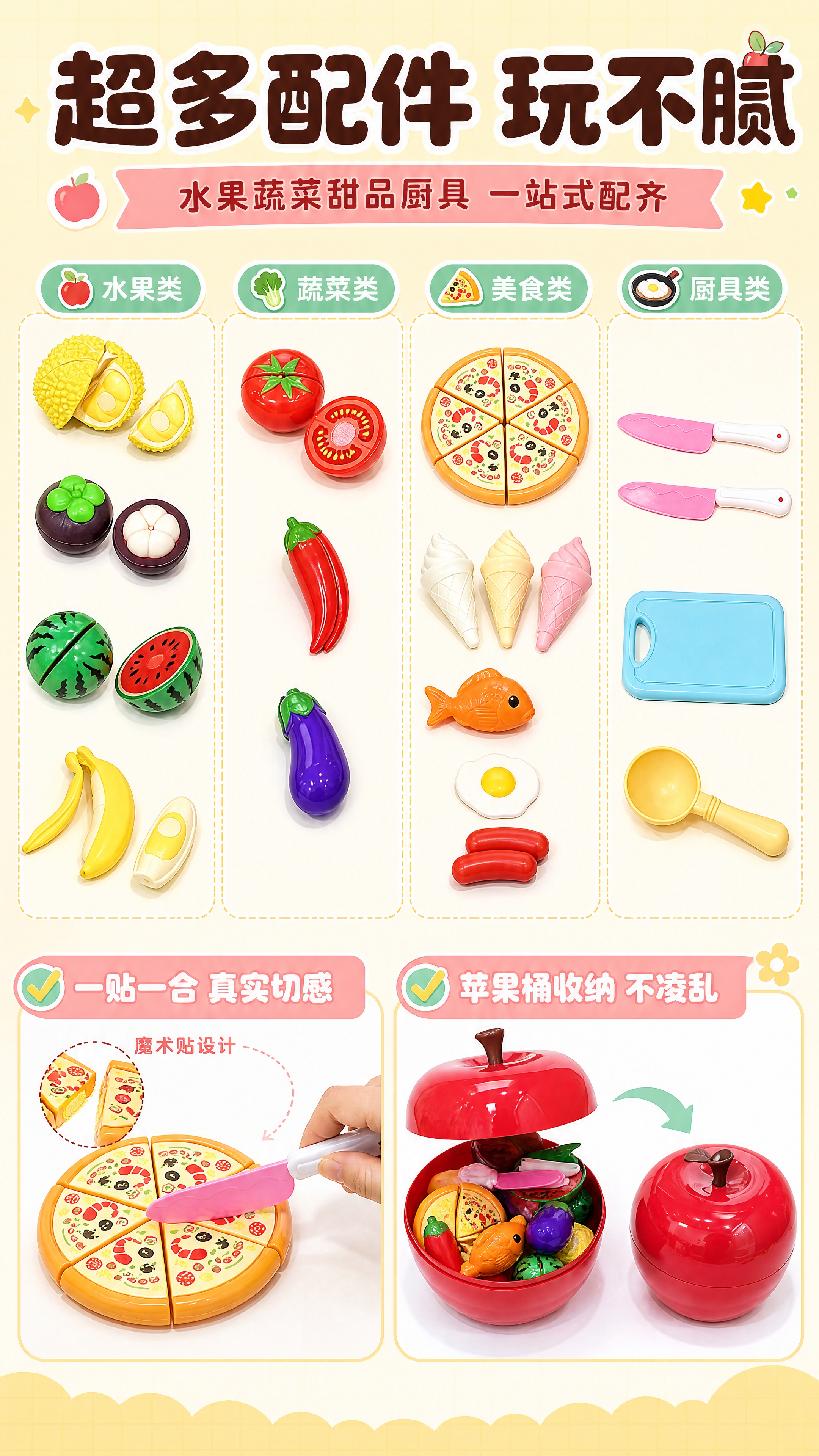 [商品] 使用【图2】苹果收纳桶切切乐全套配件展示图；保留红色… - 图片创意预览