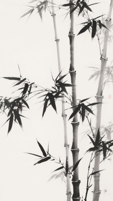 中国传统水墨画风格，浓淡不一的墨色描绘，笔触挥洒自如、写意流畅，留白意境悠远；画面主体为形态挺拔舒展的竹枝竹叶，竹竿劲健，叶片或疏或密，墨色层次分明，展现出竹子的清雅气节，竹叶以浓墨勾勒轮廓，淡墨渲染层次，竹枝交错自然，整体构图疏密有致，气韵生动，保持水墨特有的空灵与韵味。预览效果