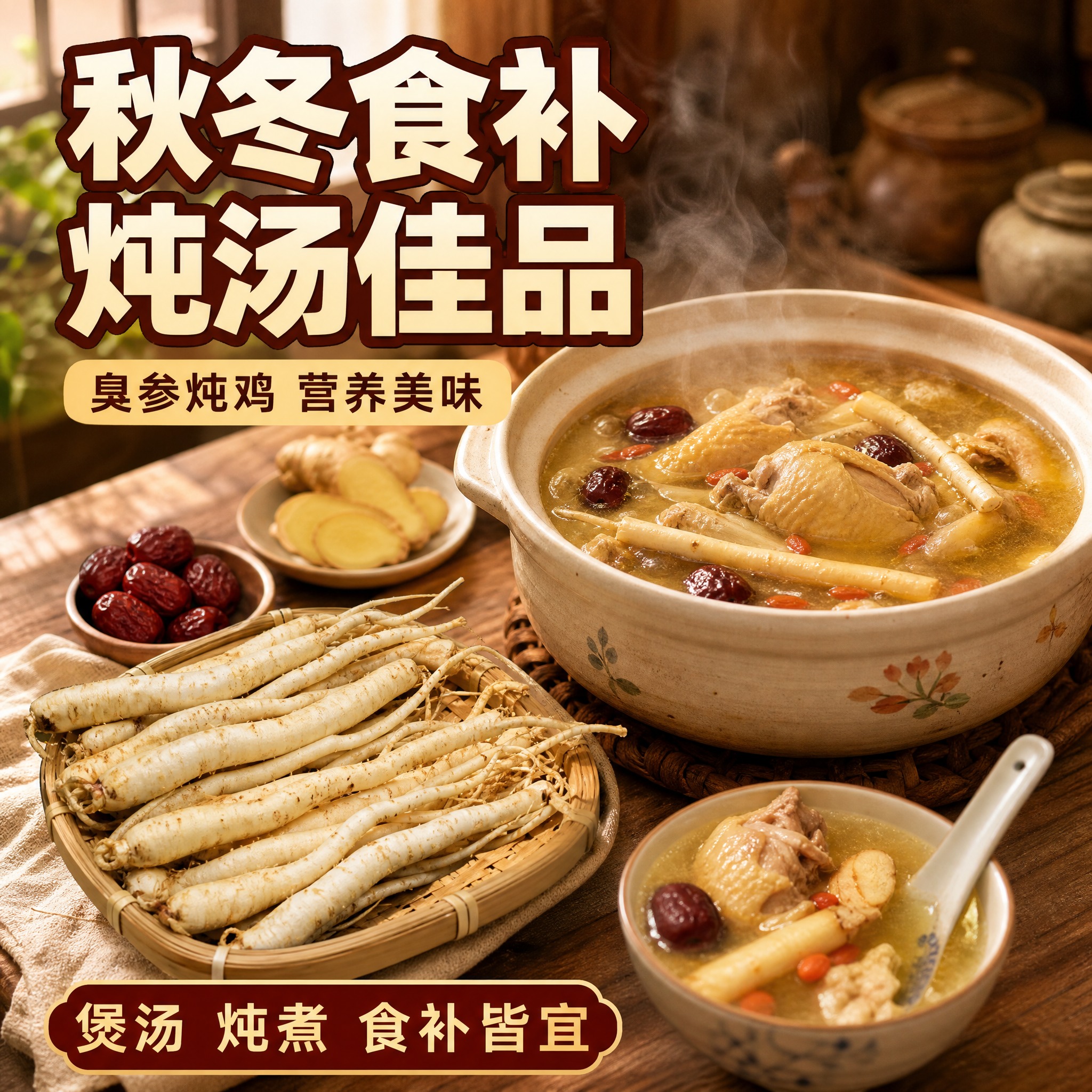 [主图-4] 云南臭参秋冬食补场景图，核心任务是展示食用方式与… - 图片创意预览