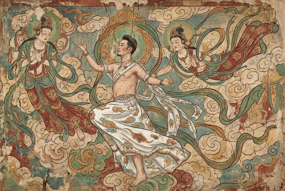 做一张有复古感的敦煌飞天壁画预览效果