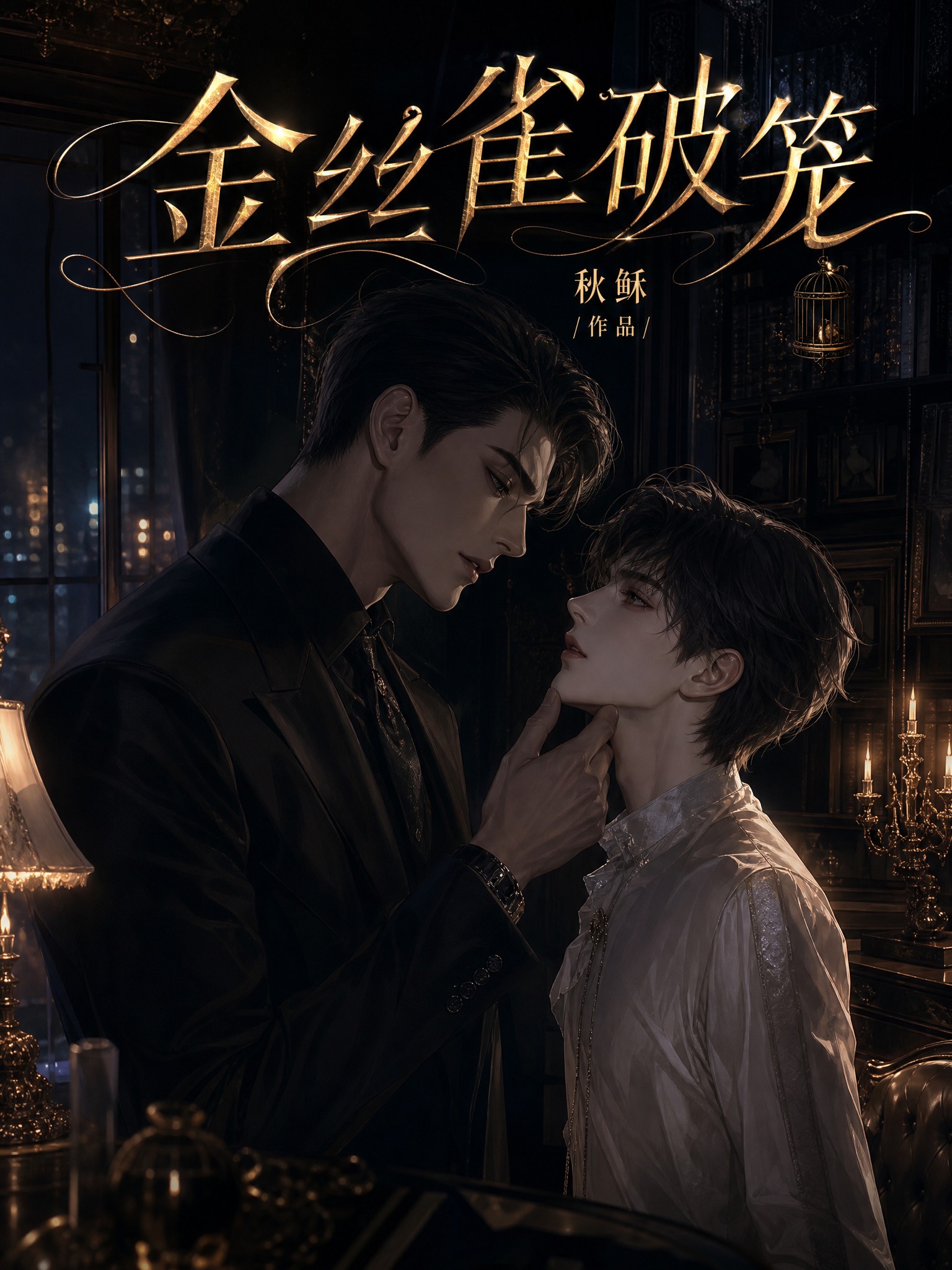 网文小说封面，暗调氛围，画面整体偏暗。两个男性角色：一位是体型… - 图片创意预览
