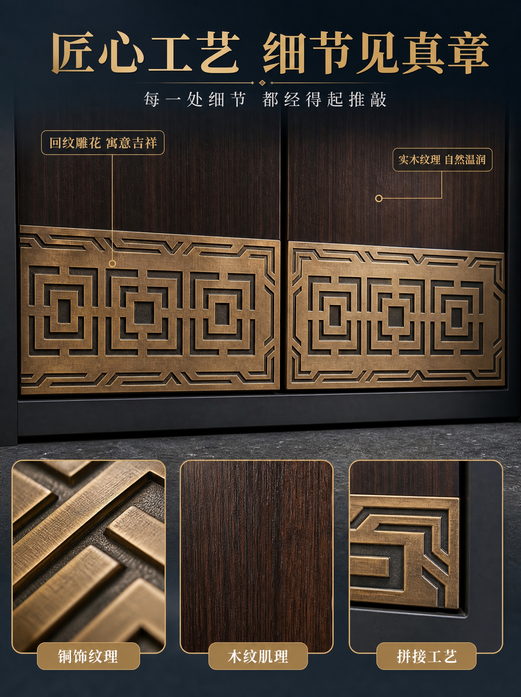 [商品] 使用【图1】新中式铜艺别墅双开门；保留深棕色实木面板… - 图片创意预览