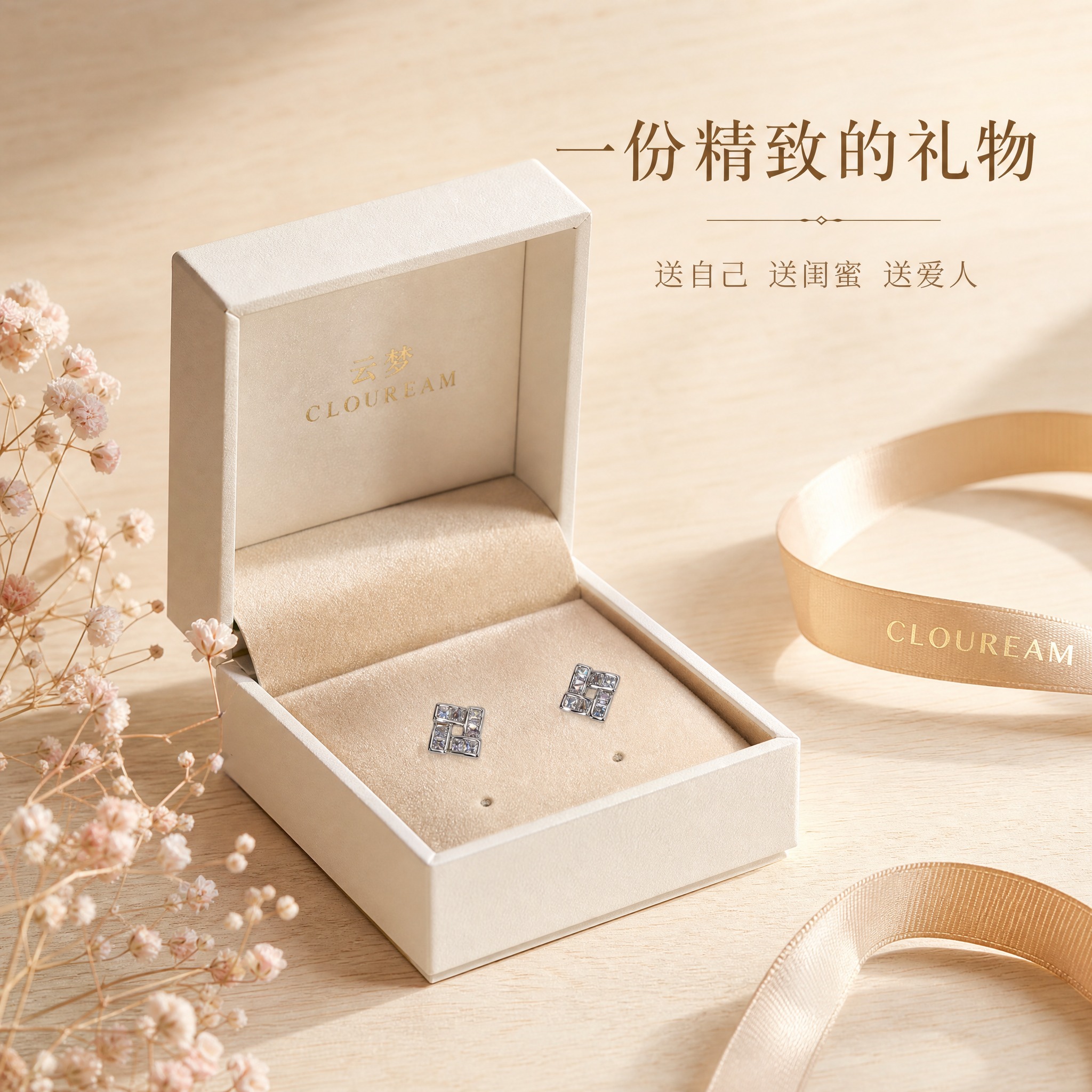 [主图-5] 礼赠场景图，展示耳钉作为礼物的仪式感与包装氛围，… - 图片创意预览