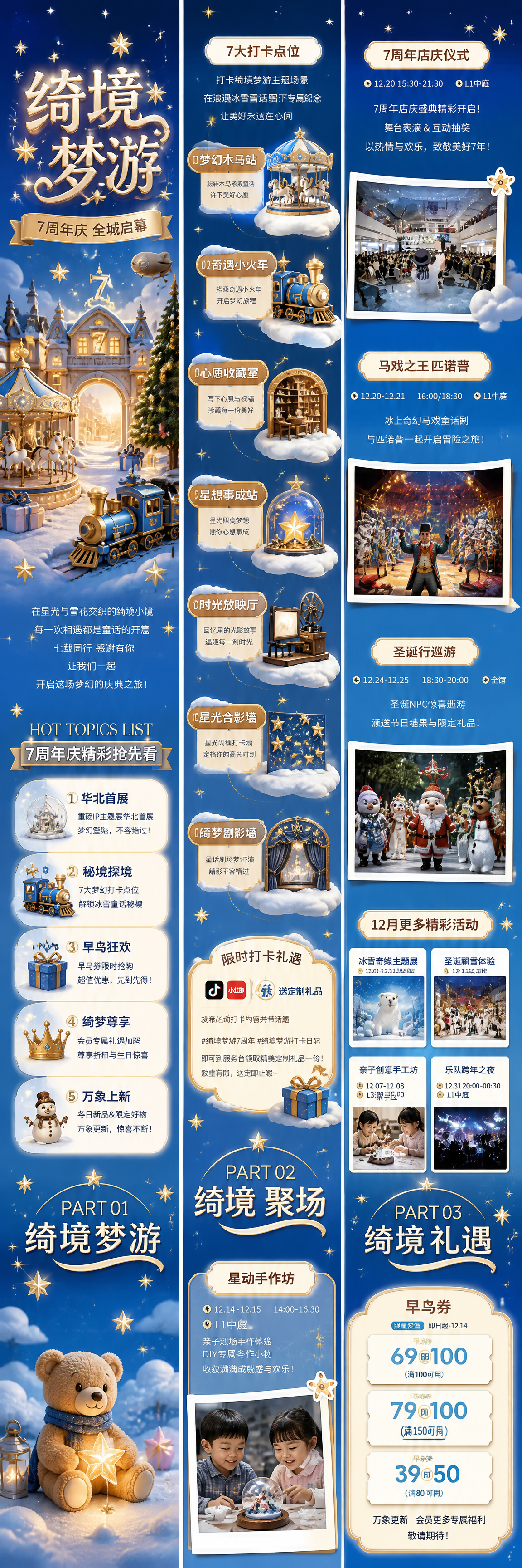 参考图的版式骨架、配色体系和梦幻童话风格，重新生成一张7周年店… - 图片创意预览