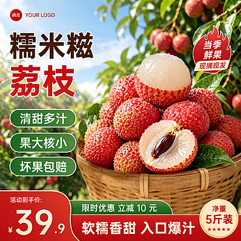 荔枝水果促销活动宣传实景风电商零售商品主图