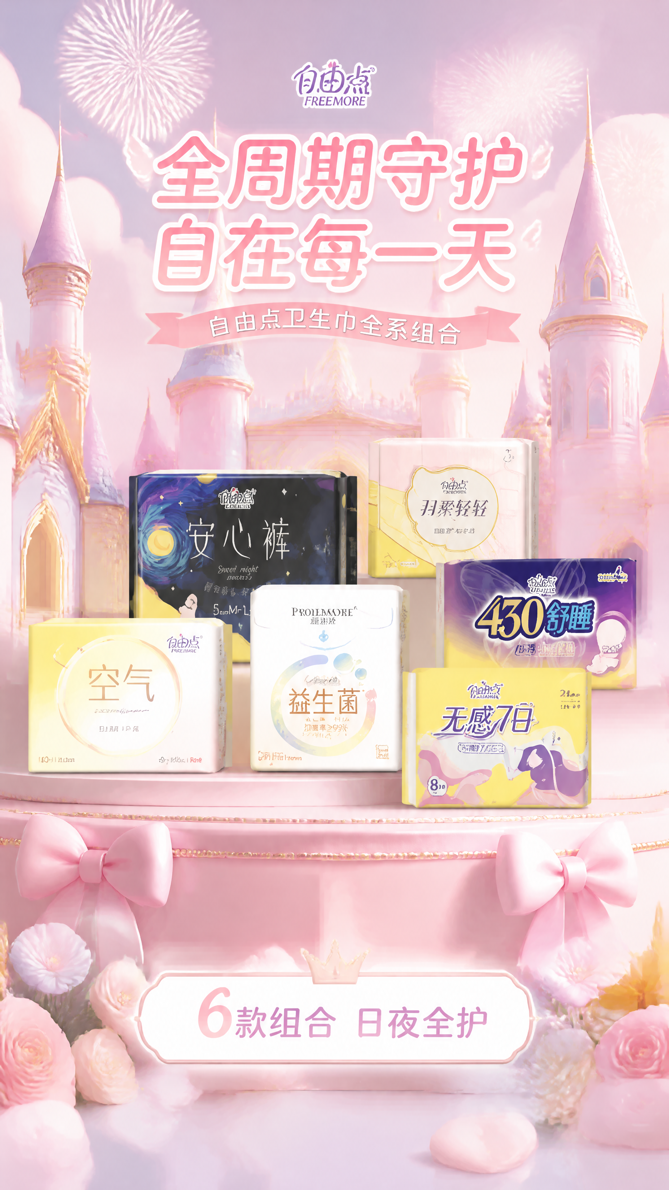 [第1张] 详情页头图主视觉 - 自由点卫生巾全系列组合梦幻城… - 图片创意预览