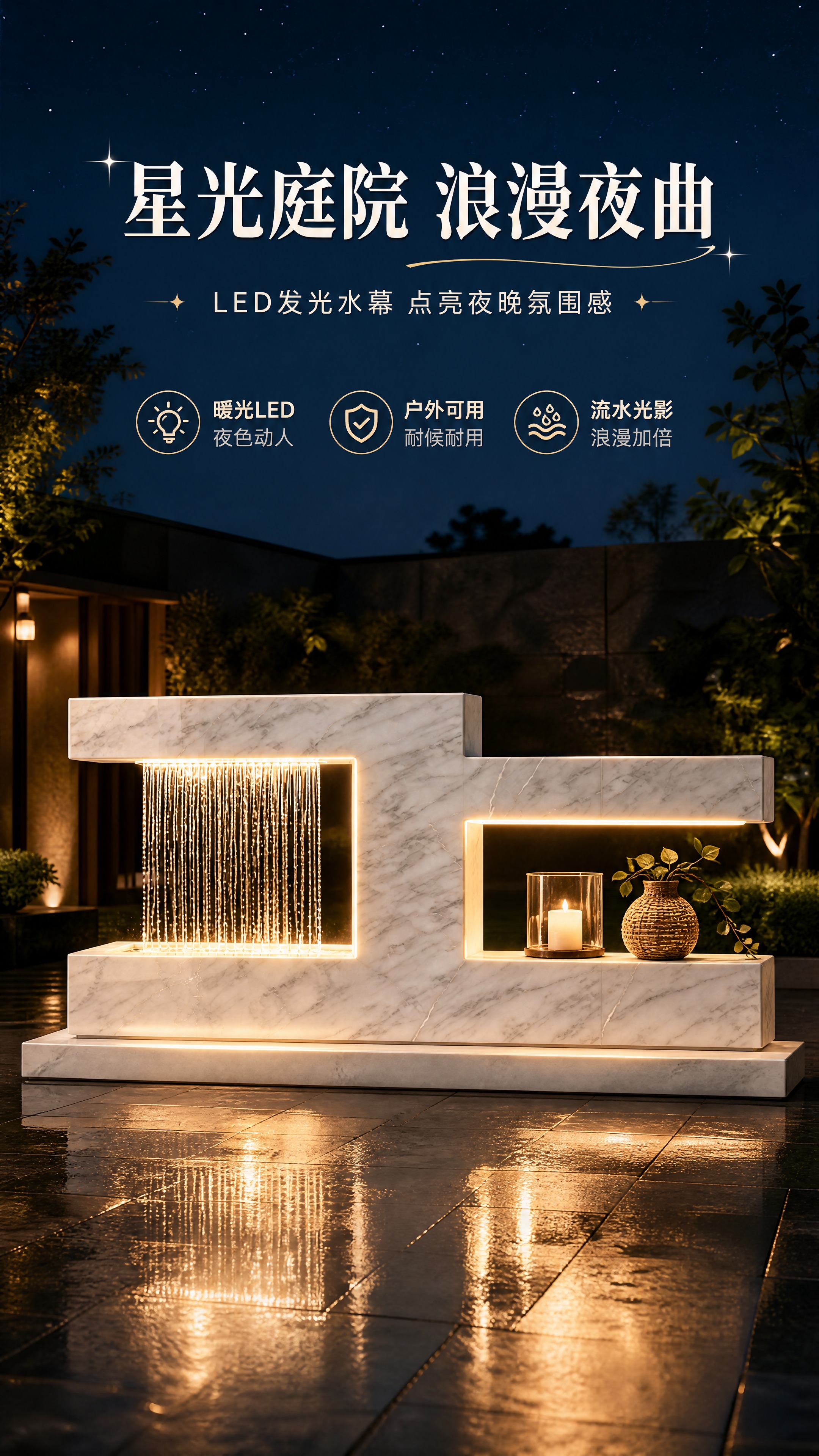 [商品] 使用【图1】白色大理石纹岩板流水摆件；保留左流水幕墙… - 图片创意预览