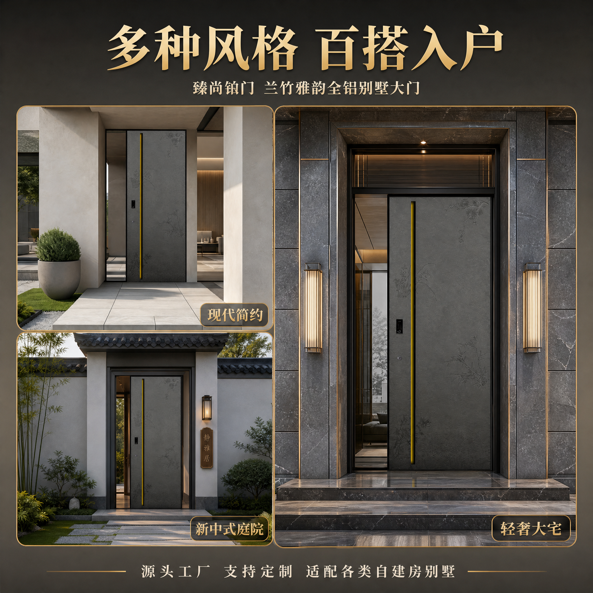 [主图-4] 臻尚铂门 兰竹雅韵全铝别墅大门 多场景适配展示… - 图片创意预览