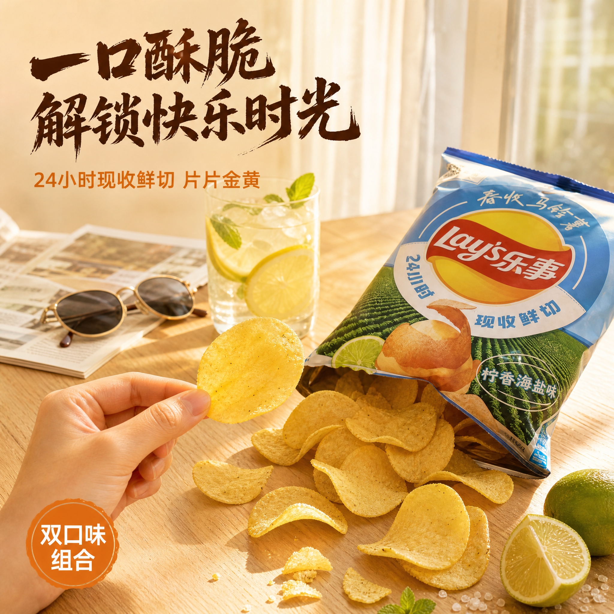 [主图-2] 食欲场景风格，突出乐事薯片的酥脆口感与日常享用场… - 图片创意预览