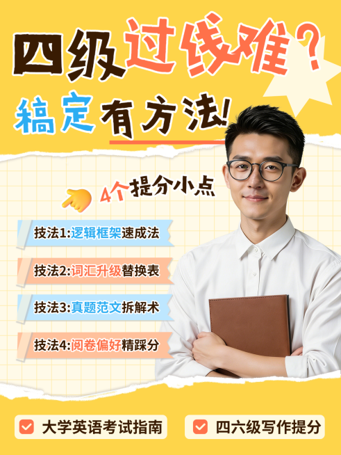 大学四六级备考提分技巧干货分享黄色撕纸风小红书封面预览效果