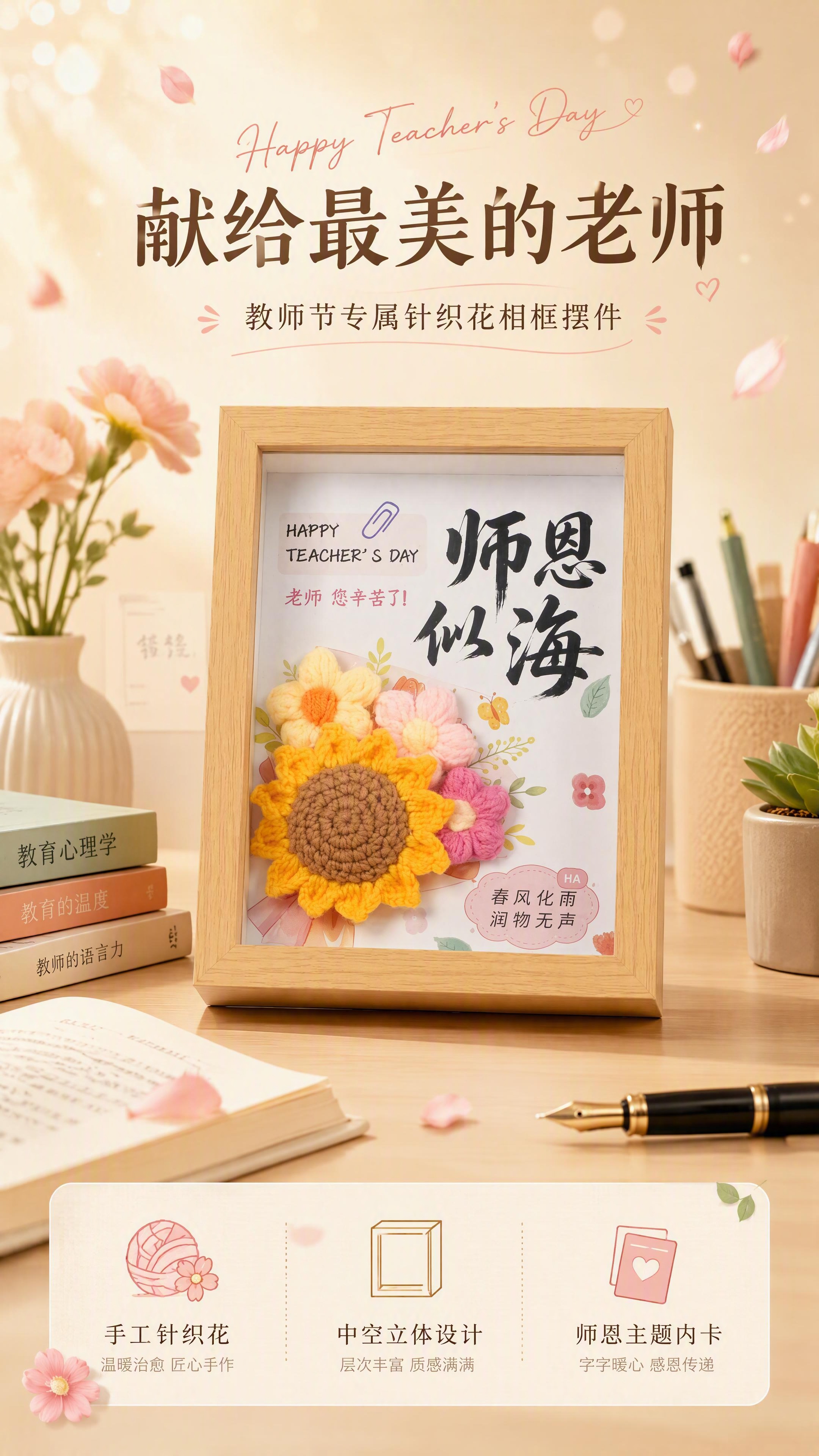 [第1张] 详情页头图-教师节针织花相框摆件主视觉海报。本张使… - 图片创意预览