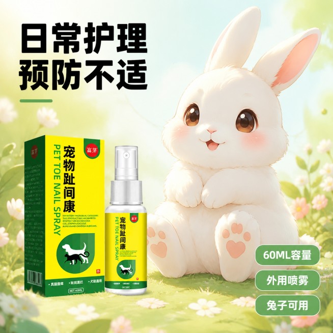 使用电商主图技能生成5张比例1:1的电商主图，适配平台为拼多多，商品为「图片1」，商品卖点为兔子趾间焱，兔子脚皮炎，掉毛，趾间红肿，要求出现完整兔子，并且特写是兔子的脚部（要求两张图为动漫效果的兔子）预览效果