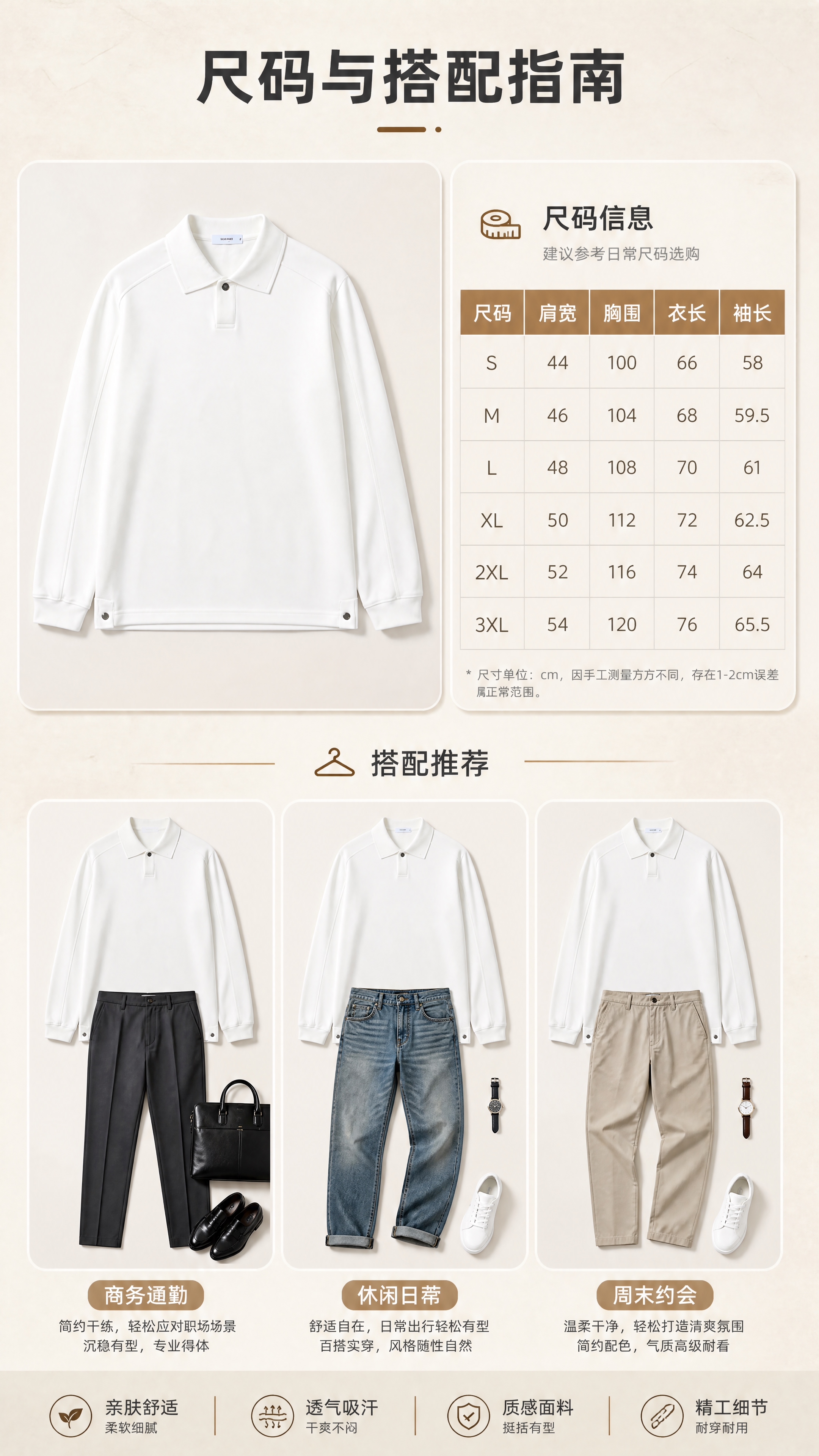 [商品] 使用【图1】男士白色翻领长袖Polo衫；商品处理：保… - 图片创意预览