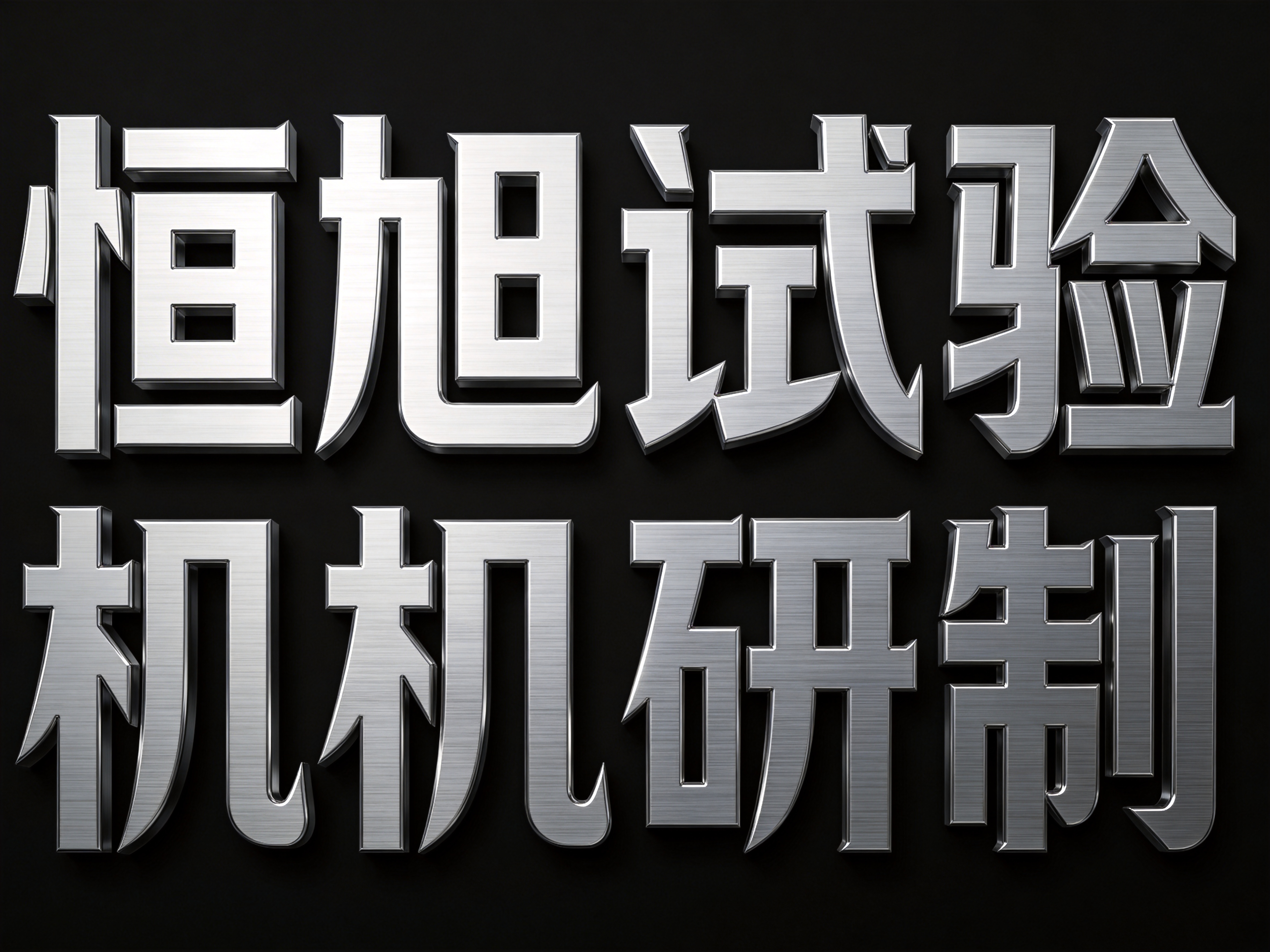 干净的纯黑色背景。3D艺术字体设计，七个字"恒旭试验机研制"，… - 图片创意预览
