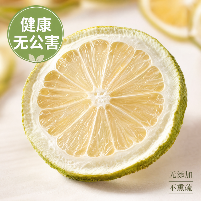 [主图-3] 香水柠檬片微距细节放大展示，突出天然无公害品质。ins治愈风，清新自然；商业摄影质感，光线柔和通透，产品清晰真实，画面干净高级；微距特写放大单片香水柠檬片的横截面纹理，展示清晰的脉络和均预览效果