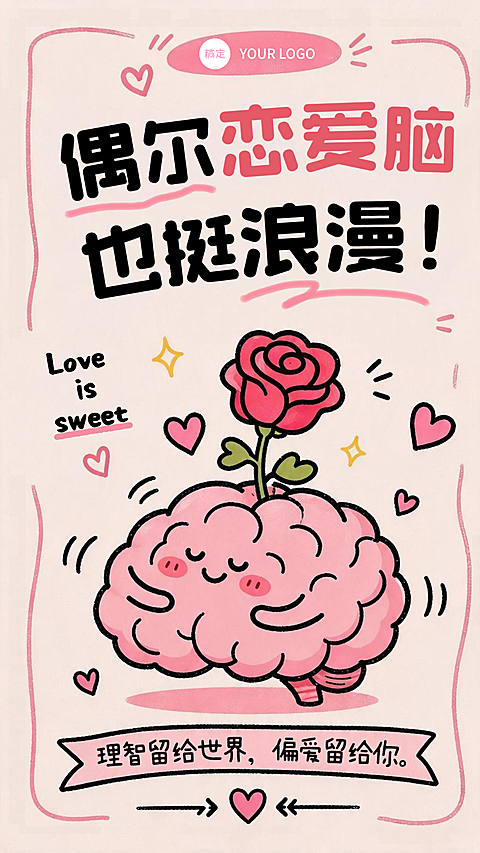 520情人节人脑萌趣绽放玫恋爱脑祝福海报