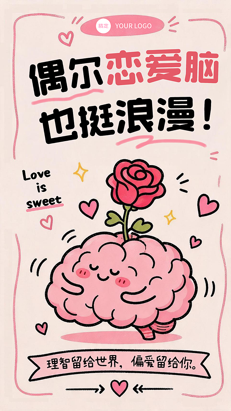 520情人节人脑萌趣绽放玫恋爱脑祝福海报