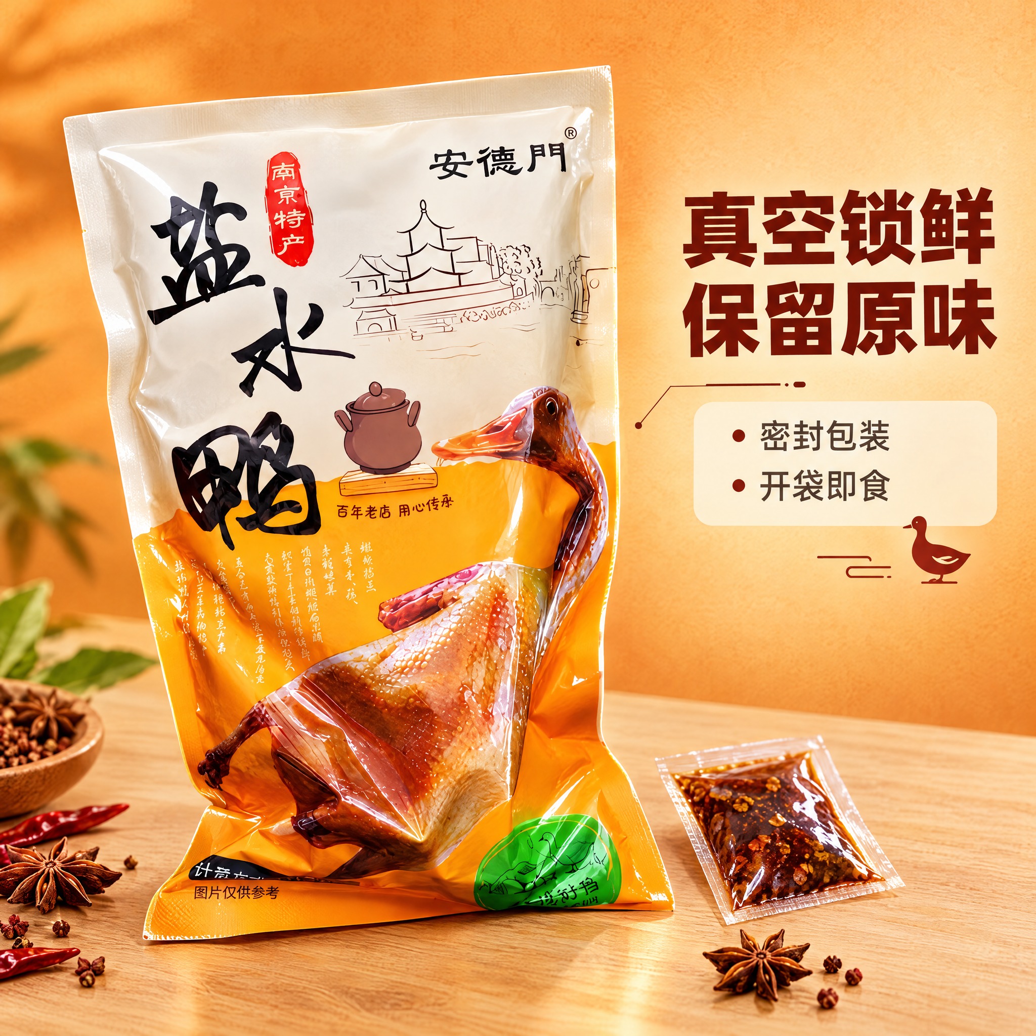 [商品] 使用【图1】安德门南京盐水鸭袋装产品；保留包装袋结构… - 图片创意预览