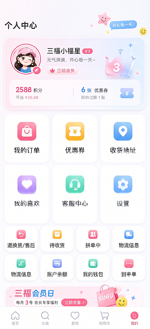 把列表改为小图标跟拼多多的我的页面那种布局一样