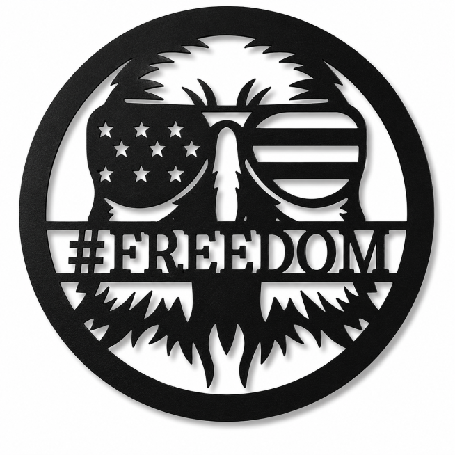 Custom American Flag Eagle Metal Sign, 16-Gauge Carbon Steel, Black Powder-Coated matte finish, circ预览效果