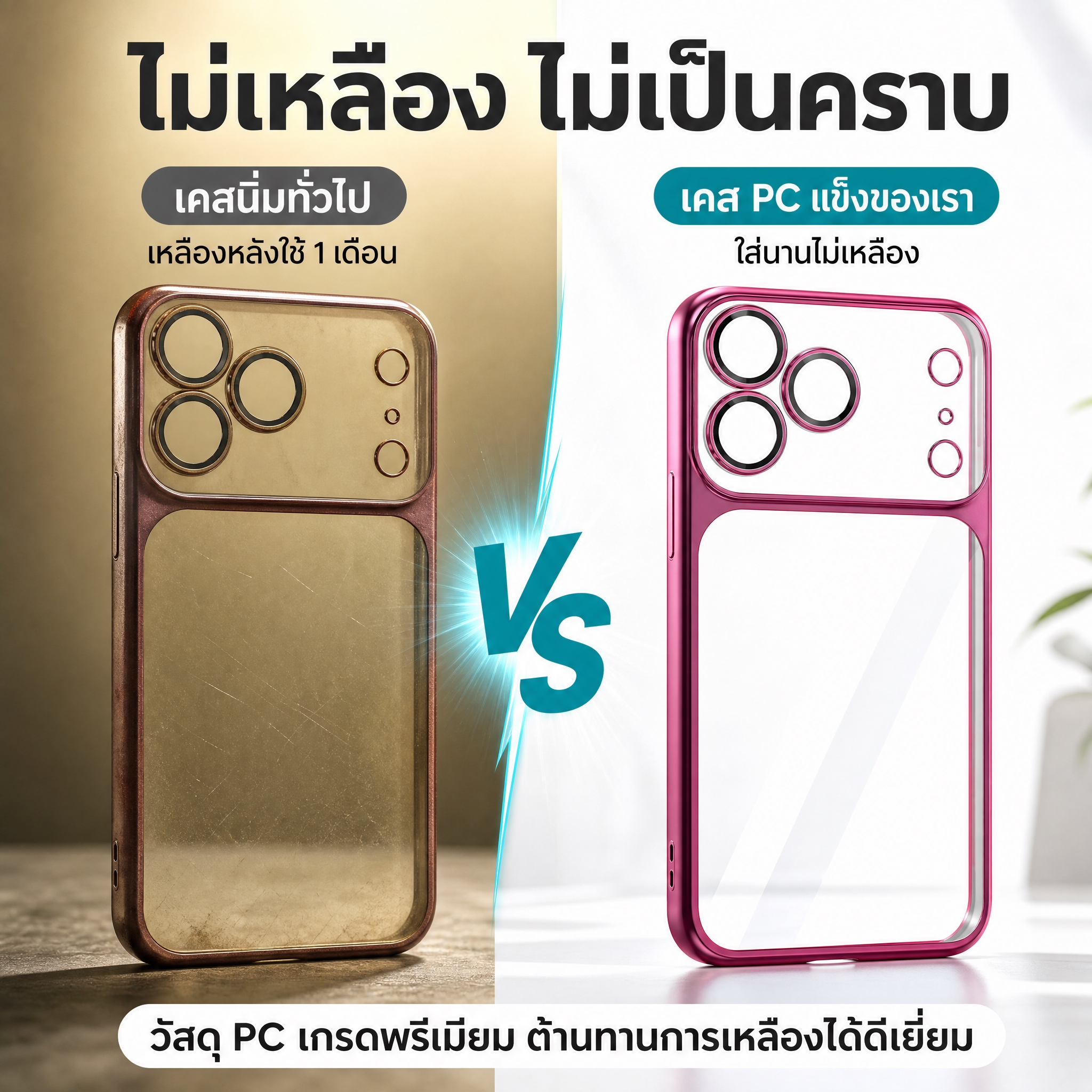 [主图-9] 不发黄耐脏卖点图，展示PC材质抗黄变特性，樱桃红… - 图片创意预览