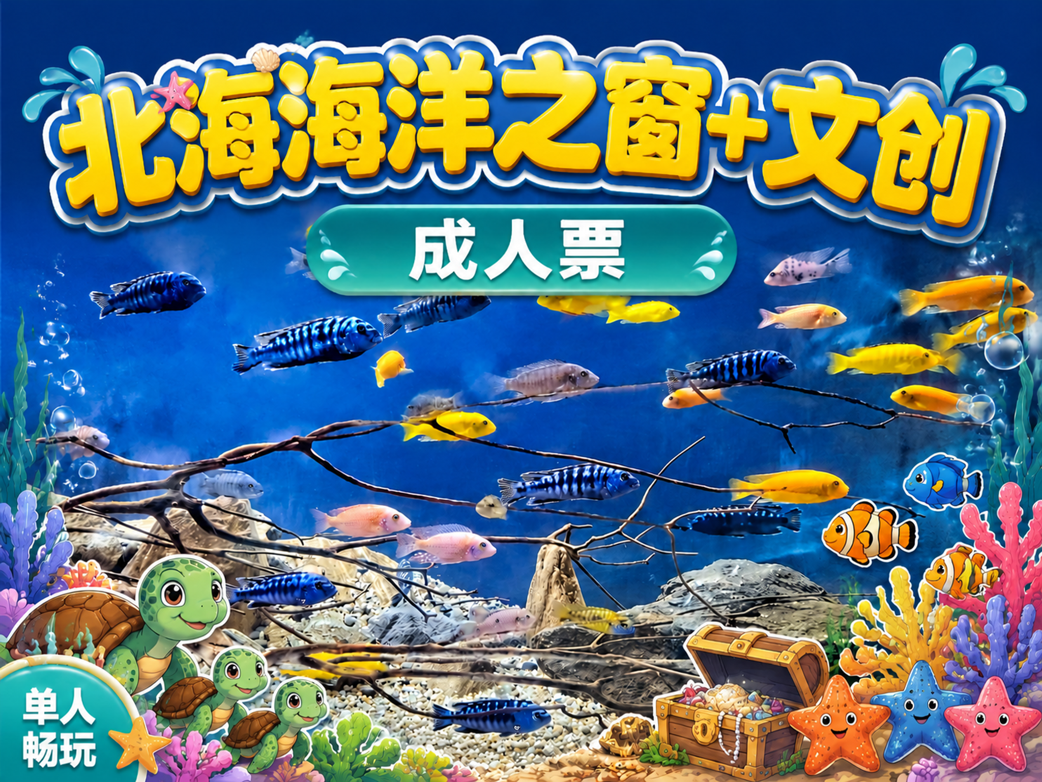 以参考图为模板，保持完全相同的整体布局、字体风格、背景、鱼群、… - 图片创意预览