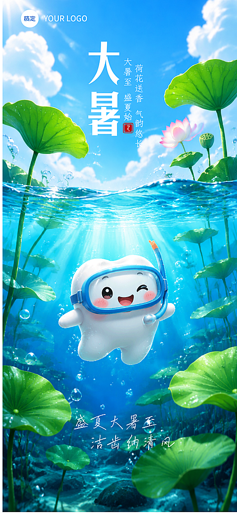 口腔大暑手绘海报竖版通用海报