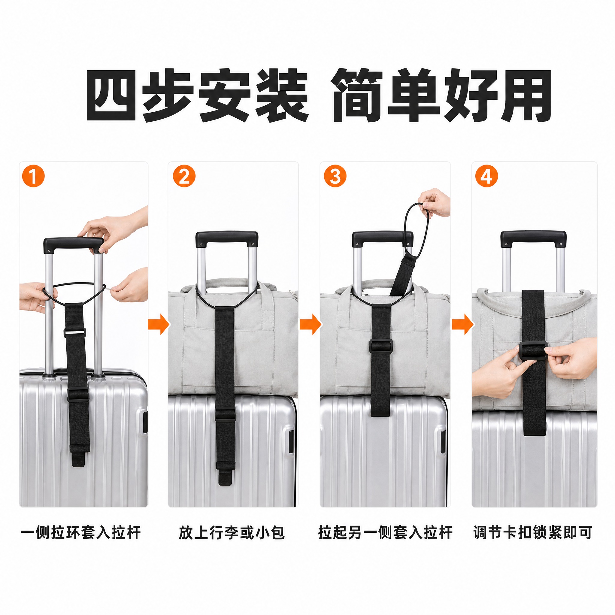 [主图-4] 使用步骤 四步图解 行李箱绑带使用方法 [统一基… - 图片创意预览
