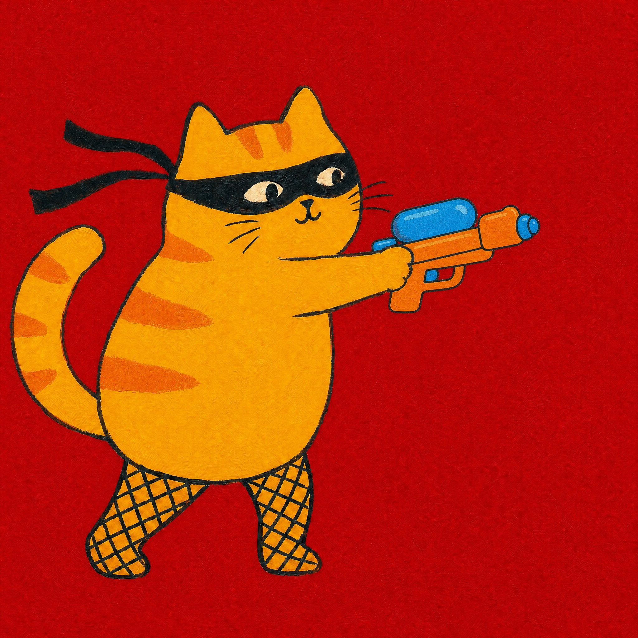 修改这张马蒂斯野兽派橘猫插画：1. 将橘猫前爪举着的黑色手枪道… - 图片创意预览
