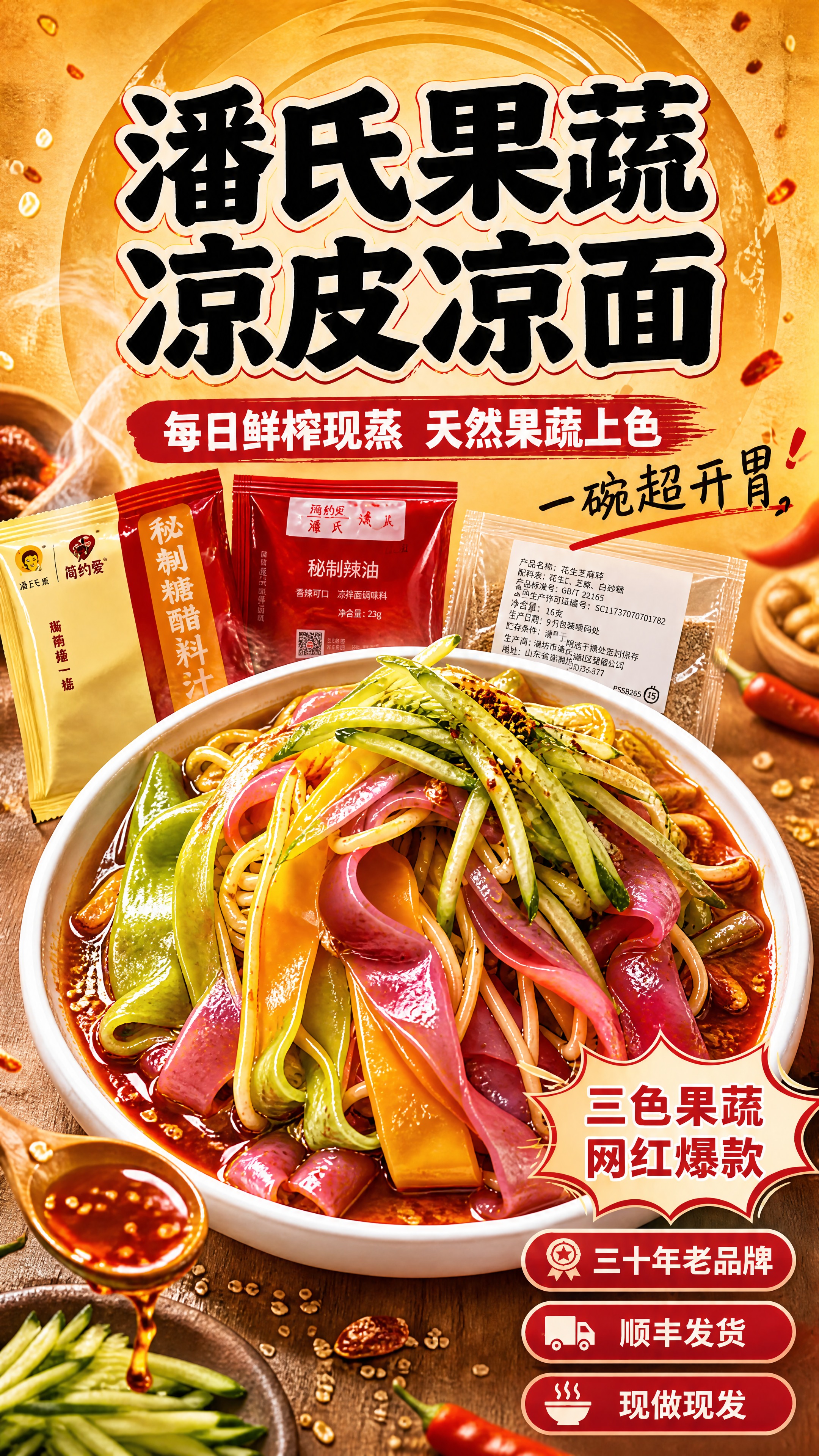 [商品] 使用【图1】三色果蔬凉皮凉面成品碗作为主视觉，【图3… - 图片创意预览
