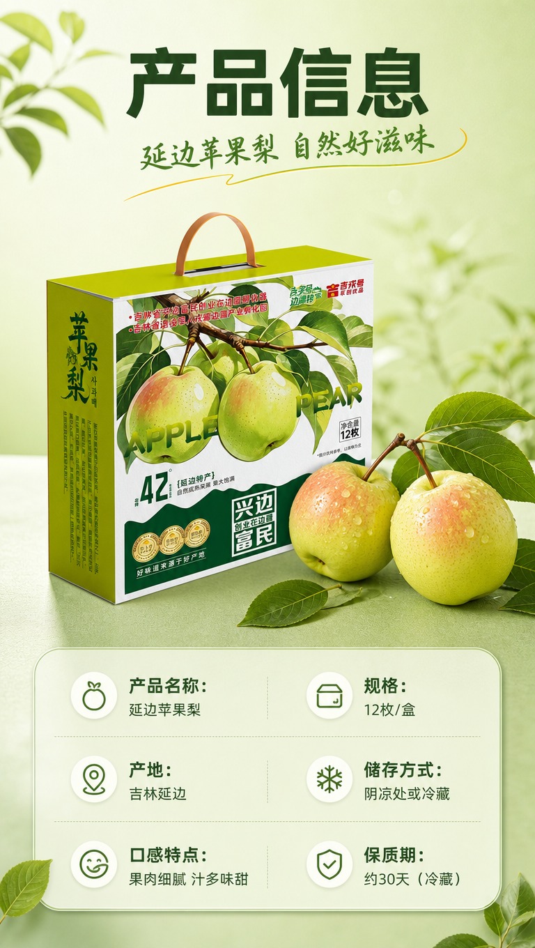 [商品] 使用【图1】延边苹果梨12枚礼盒装；保留礼盒所有结构… - 图片创意预览