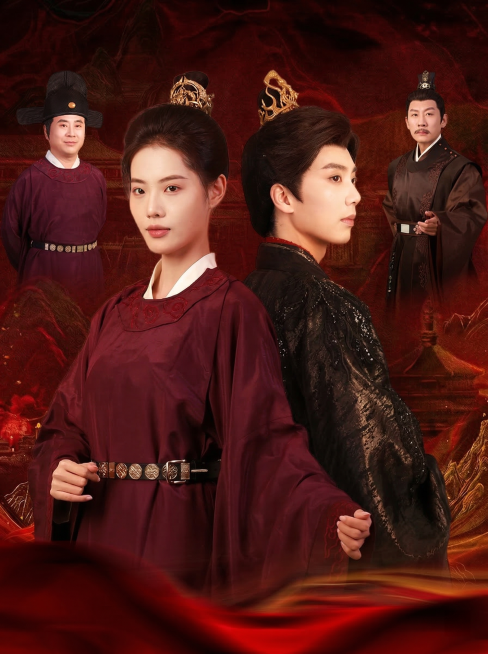 保持竖版构图，让人物和红金色古风背景自然融合，调整前景女性面部的光影，让光线更自然柔和，与整体画面氛围统一，不改变人物和整体构图预览效果