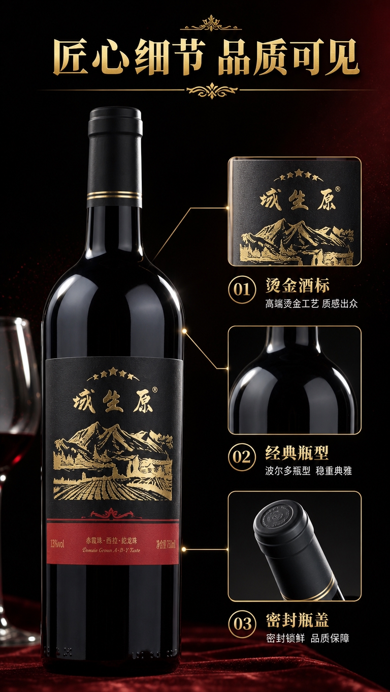 [商品] 使用【图2】域生原干红葡萄酒瓶身与高脚杯；保留黑色酒… - 图片创意预览