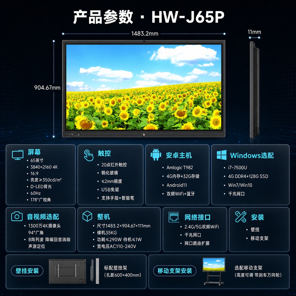 [商品] 使用【图1】65英寸智能交互式平板HW-J65P；保… - 图片创意预览