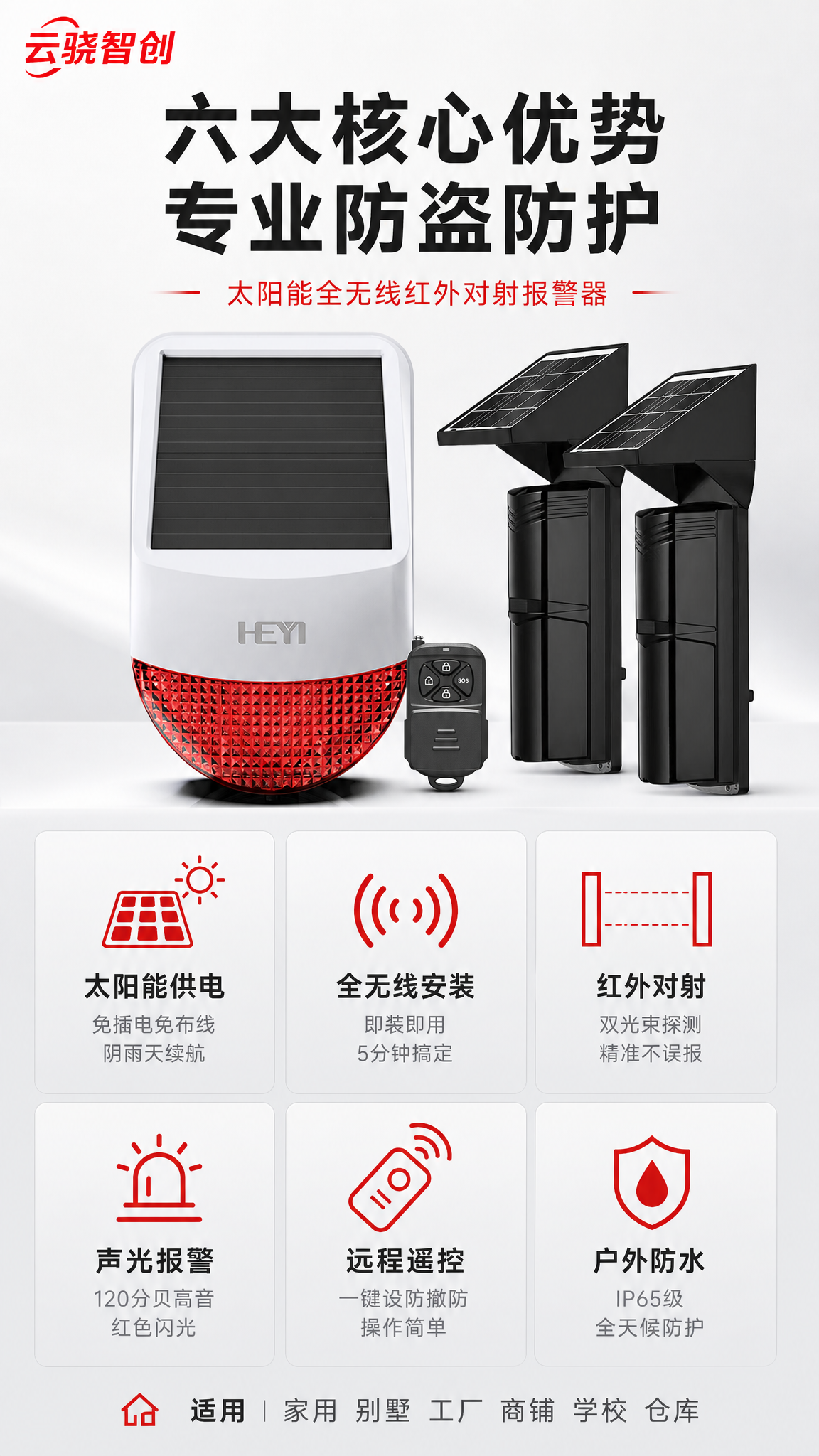 [商品] 使用【图1】太阳能全无线红外对射报警器套装；保留白色… - 图片创意预览