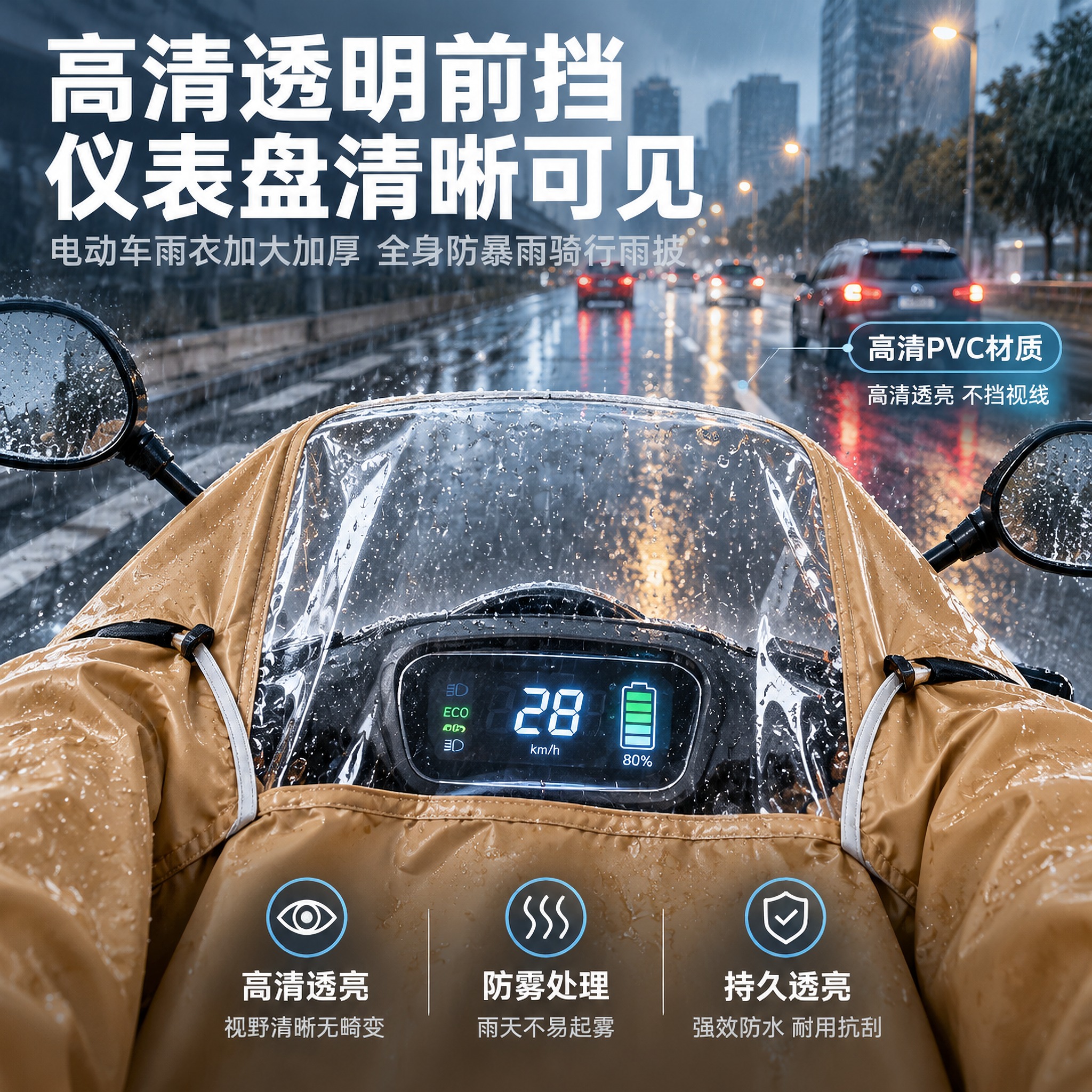 [主图-7] 电动车雨衣加大加厚全身防暴雨骑行雨披 透明前挡展… - 图片创意预览