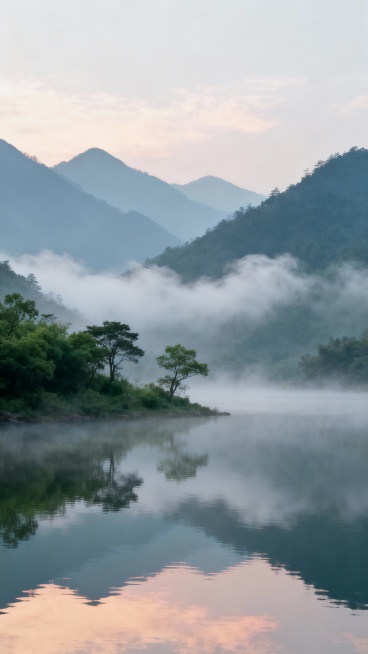 古风优美干净的描写"若隐若现"的山水画，实景，电影感预览效果