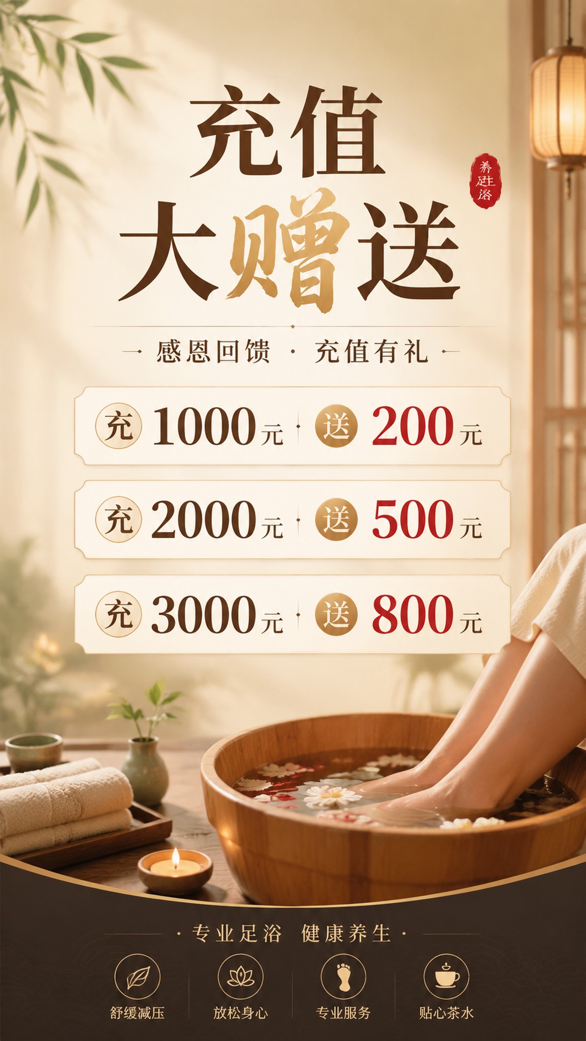 足浴店的海报设计 充值大赠送 充 1000 送 200 元 充… - 图片创意预览