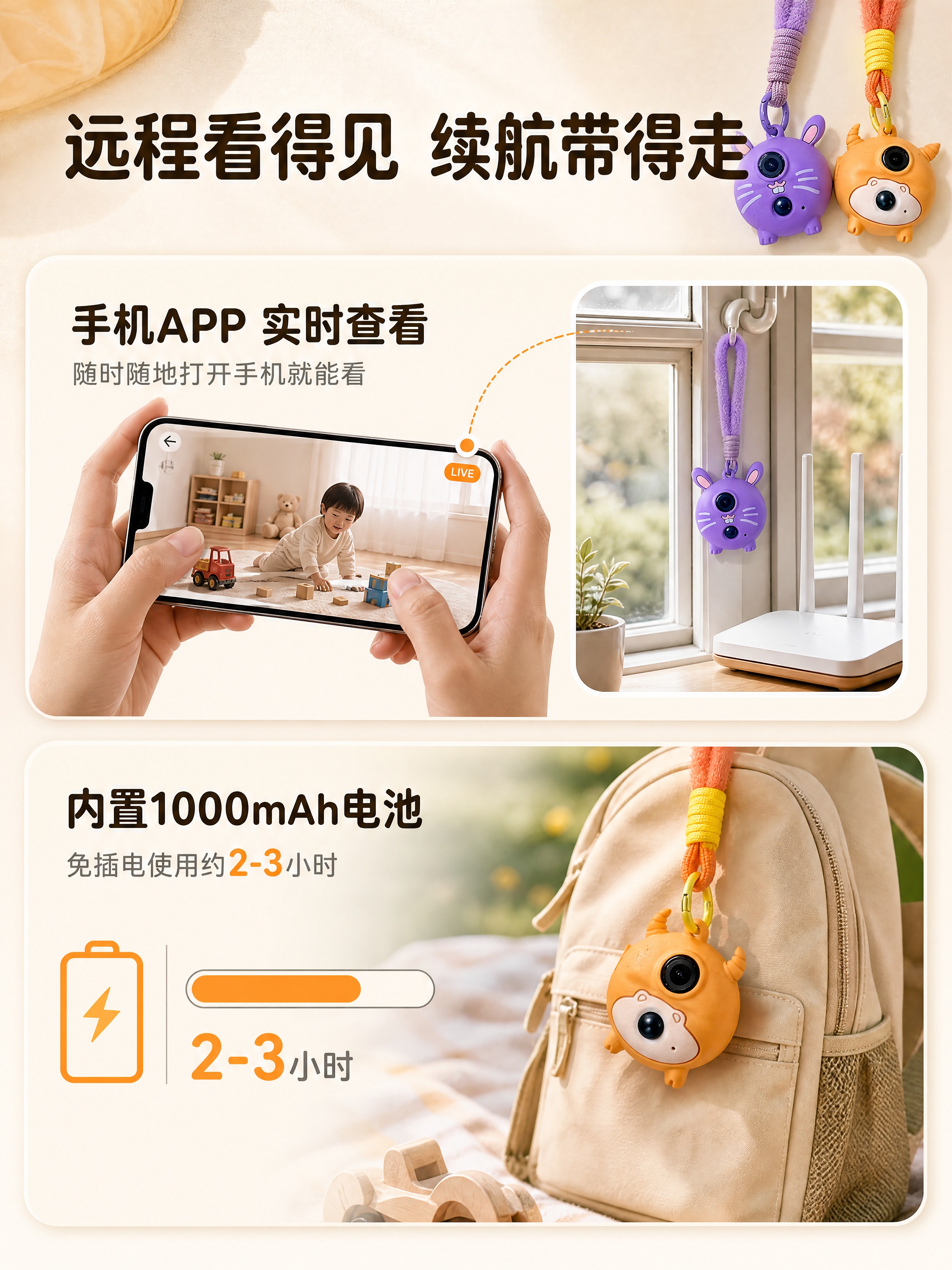 [商品] 使用【图1】两款挂饰摄像机，保留紫色兔子款与橘色虎纹… - 图片创意预览