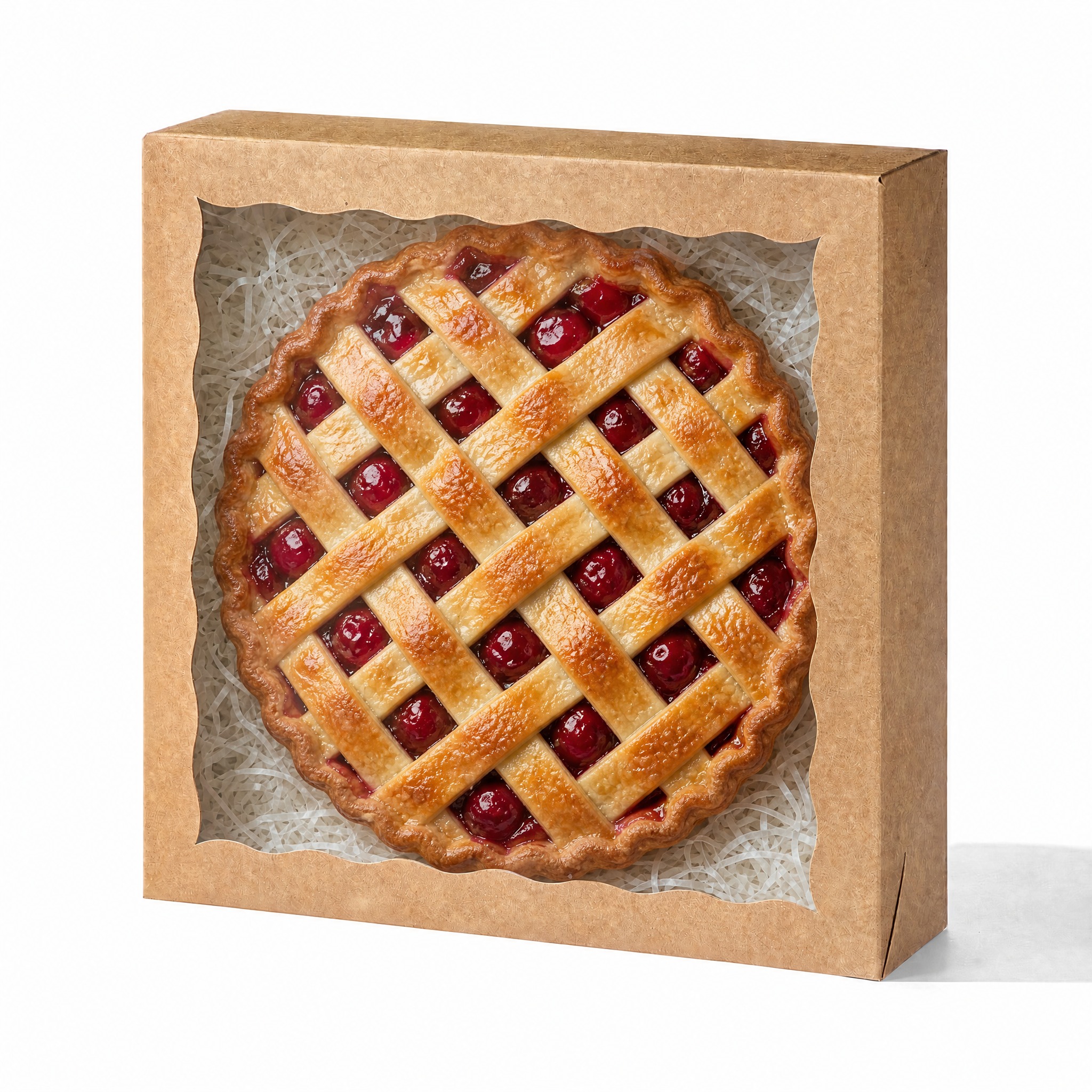 在盒子开窗内的拉菲草上放置一个大的樱桃派(Cherry Pie… - 图片创意预览