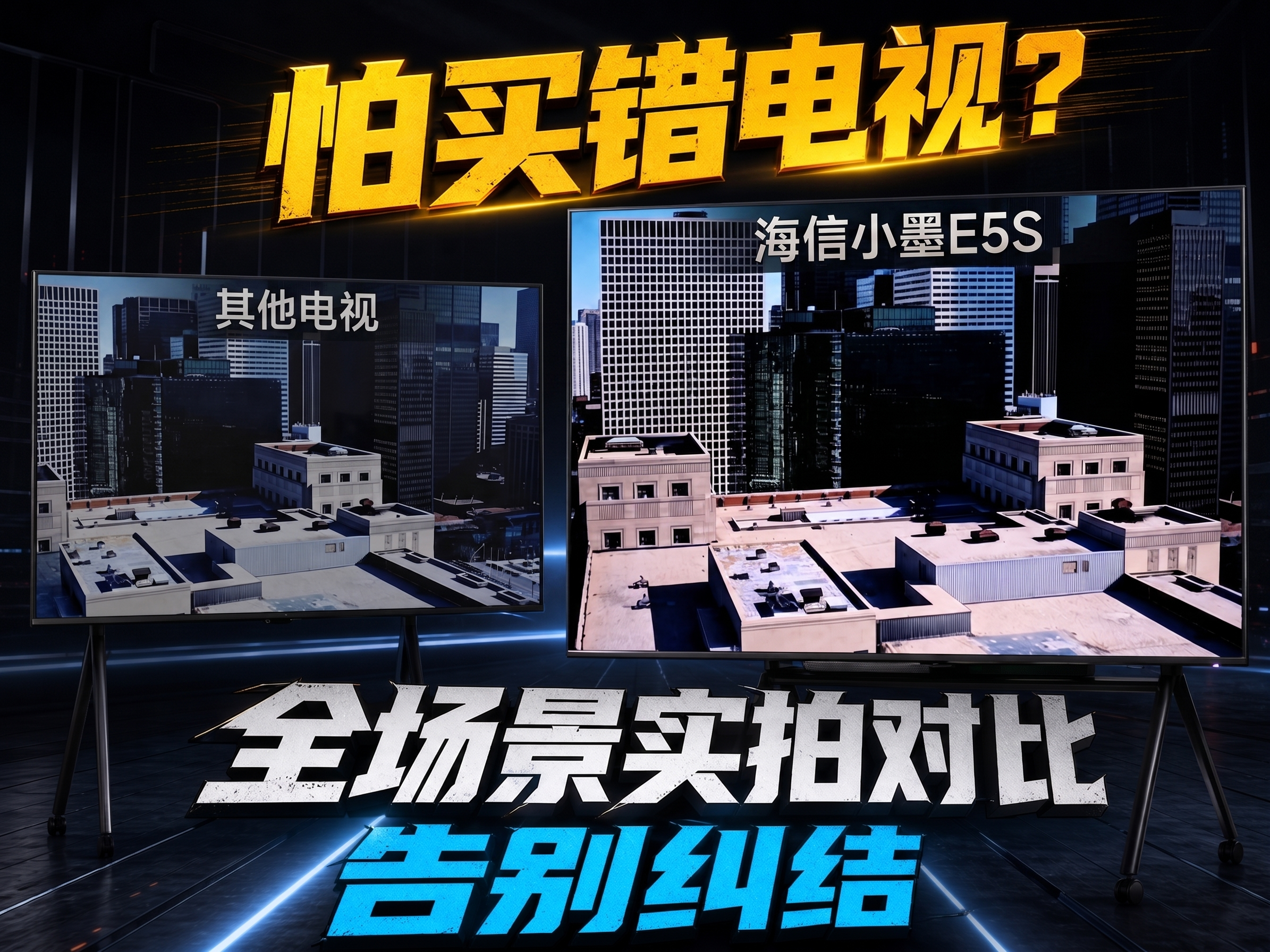 右边电话顶部小字标注：海信小墨E5S，左边电视顶部标注：其他电视 - 图片创意预览