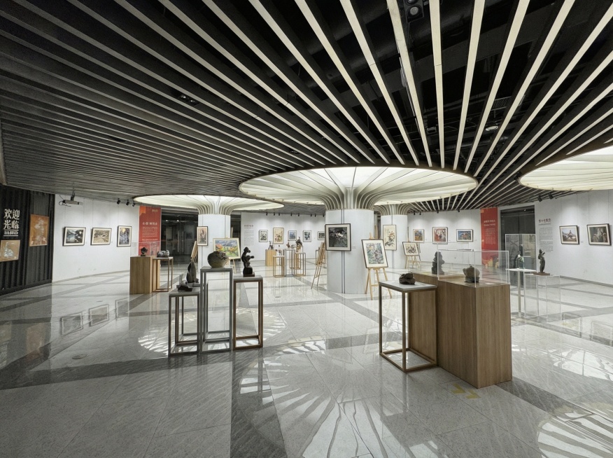 作品多一点，展架形式多样化，周围墙面变成白色预览效果