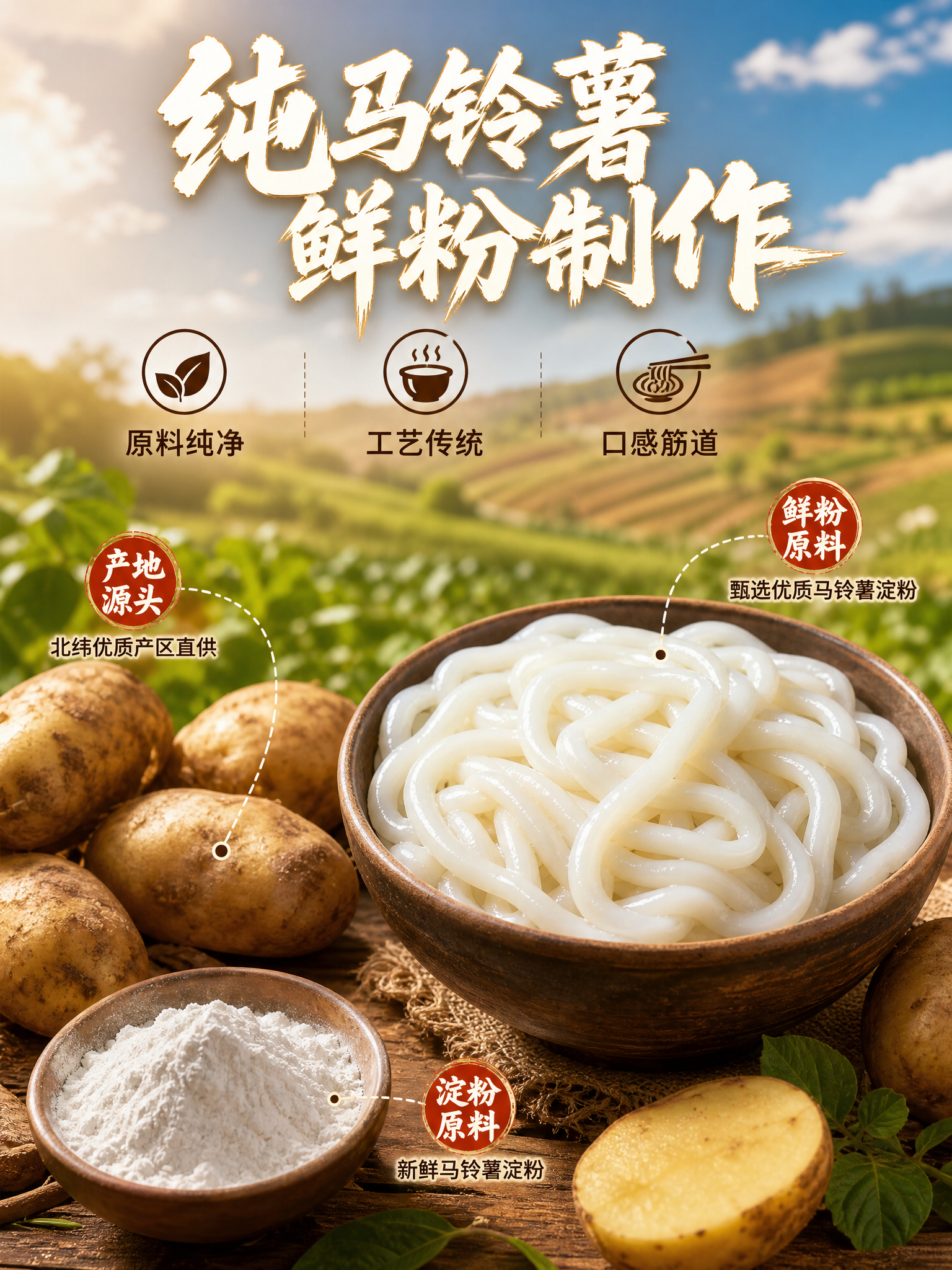 [主图-2] 核心卖点与原料溯源 土豆粉原料与品质展示。 [统… - 图片创意预览