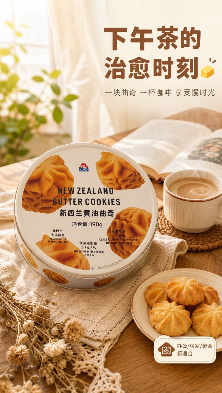 [商品] 使用【图1】金粒门新西兰黄油曲奇190g圆形铁罐装；… - 图片创意预览