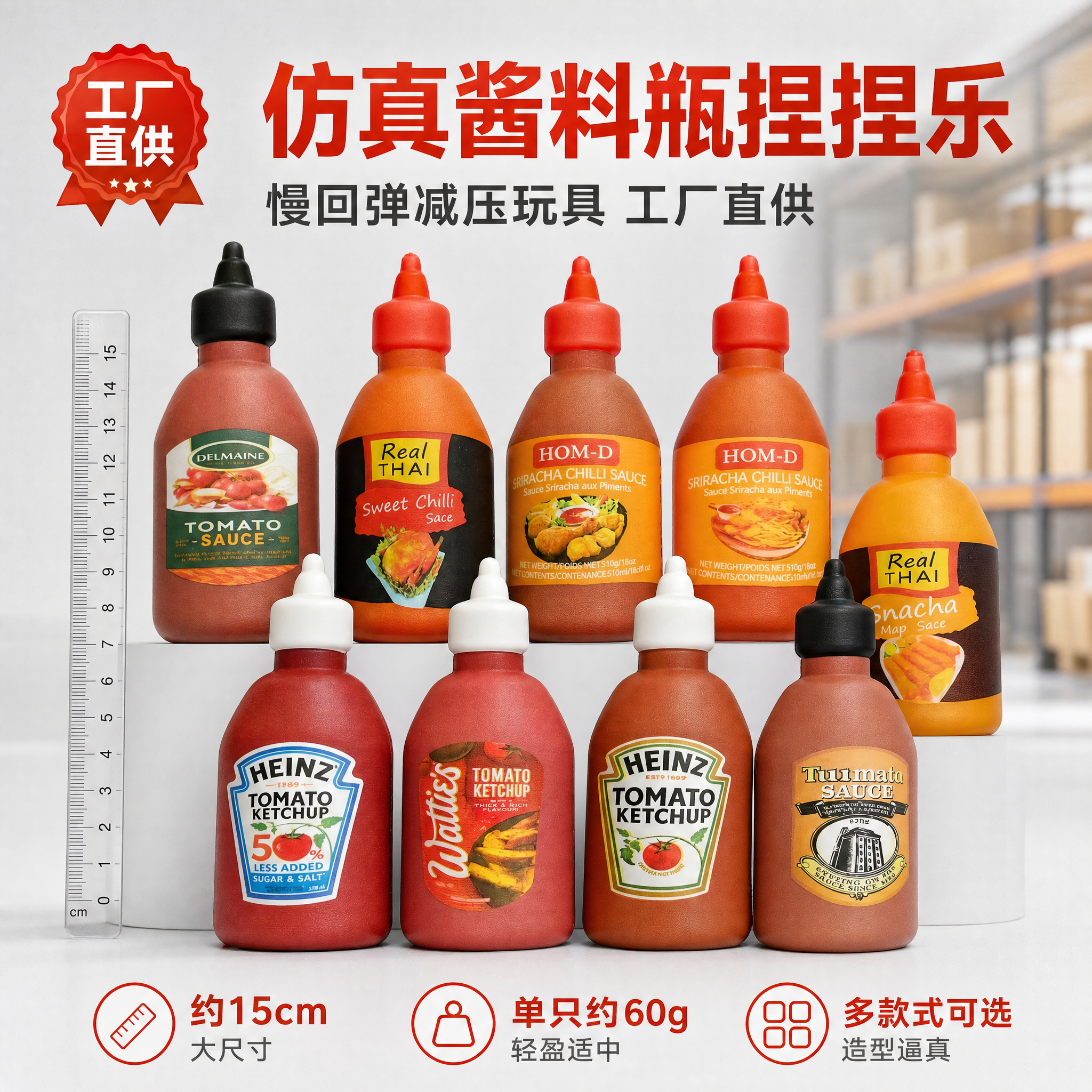 [主图-1] 仿真酱料瓶捏捏乐首图，展示多款式全家福，突出减压… - 图片创意预览